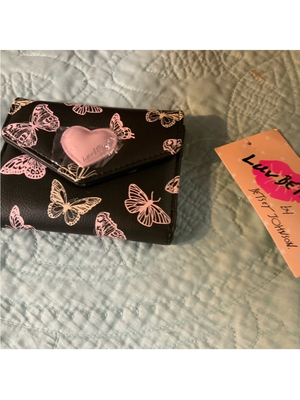 Luv Betsey Compact Butterfly Wallet in Black and Pink